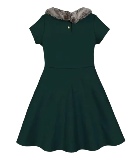 21HG07 - Fit and Flare Ponte Dress with Faux Fur