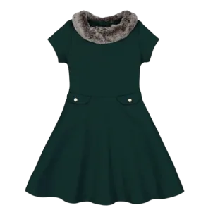21HG07 - Fit and Flare Ponte Dress with Faux Fur