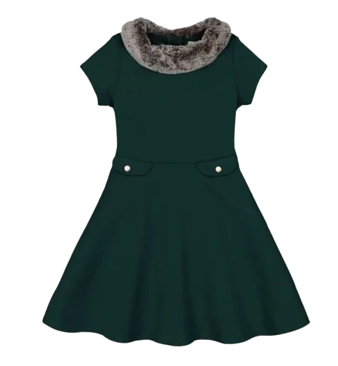 21HG07 - Fit and Flare Ponte Dress with Faux Fur