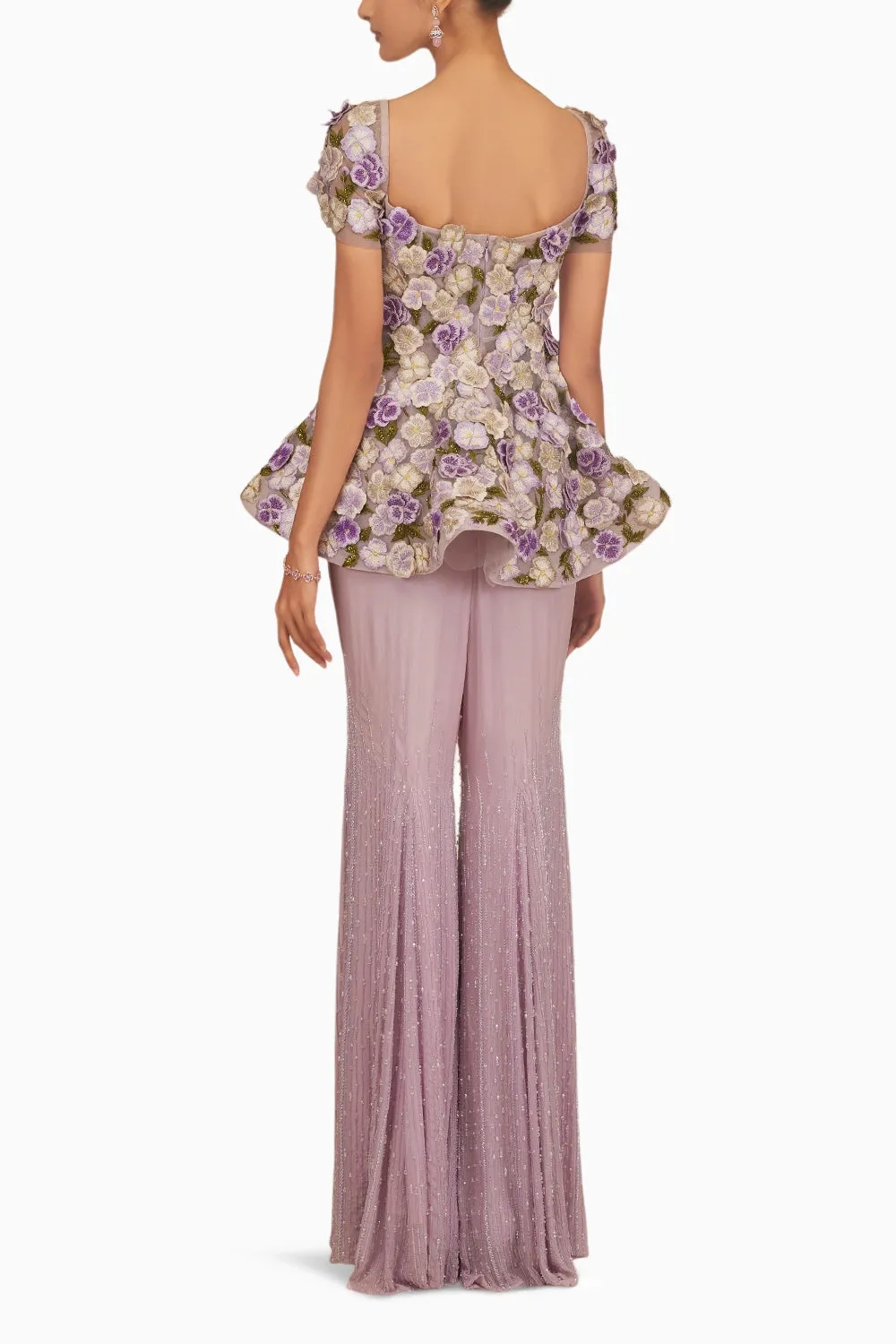 3D Pansy Peplum Top with Beaded Pants
