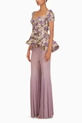 3D Pansy Peplum Top with Beaded Pants