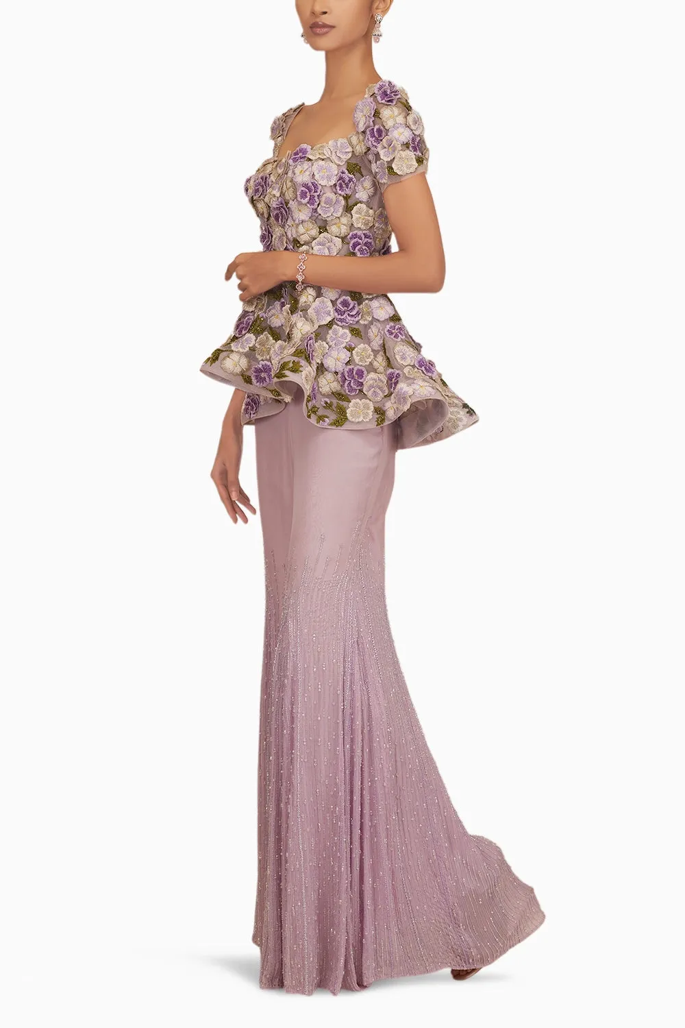 3D Pansy Peplum Top with Beaded Pants