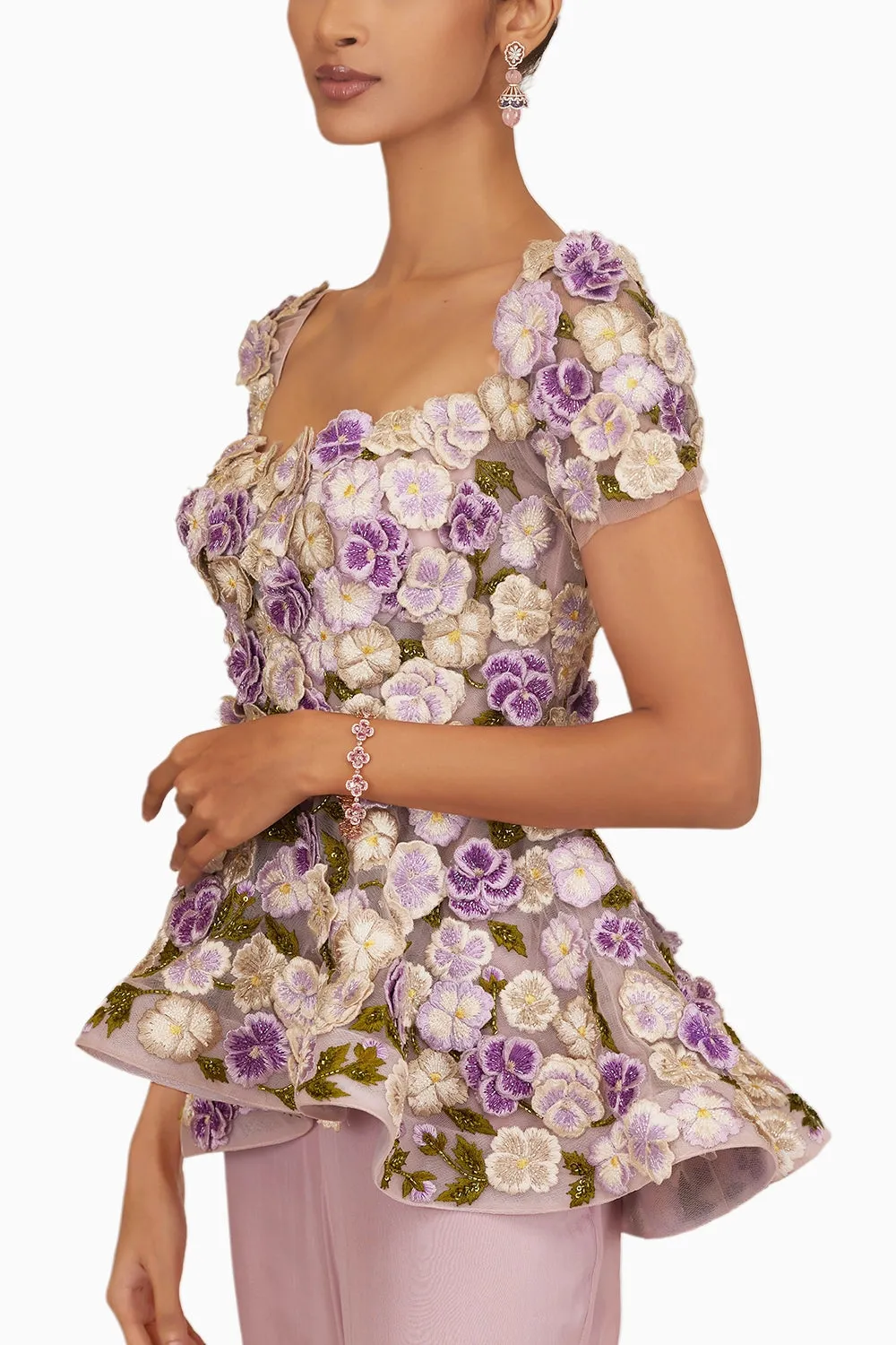 3D Pansy Peplum Top with Beaded Pants