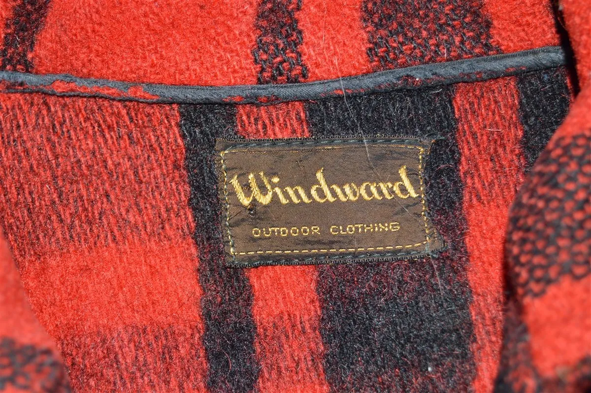 40s Double Mackinaw Black Red Check Coat Extra Large