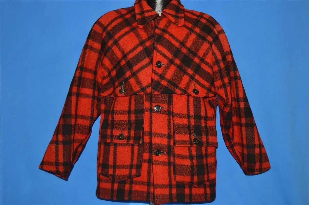 40s Double Mackinaw Black Red Check Coat Extra Large