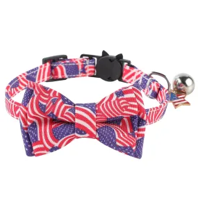 Aiitle American Flag Cat Collar with Bell Bow Tie Star