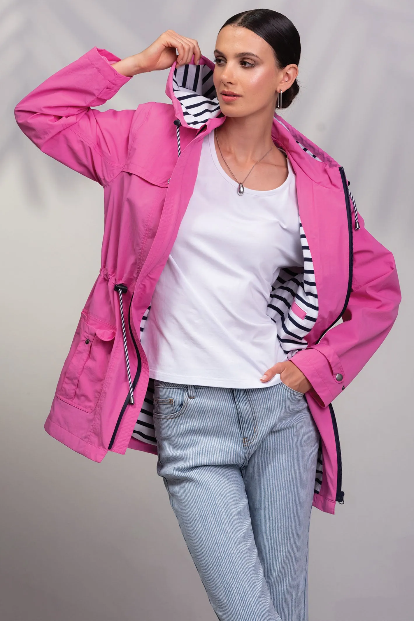 Alison Sheri Showerproof Coat With Hood Hot Pink A45126