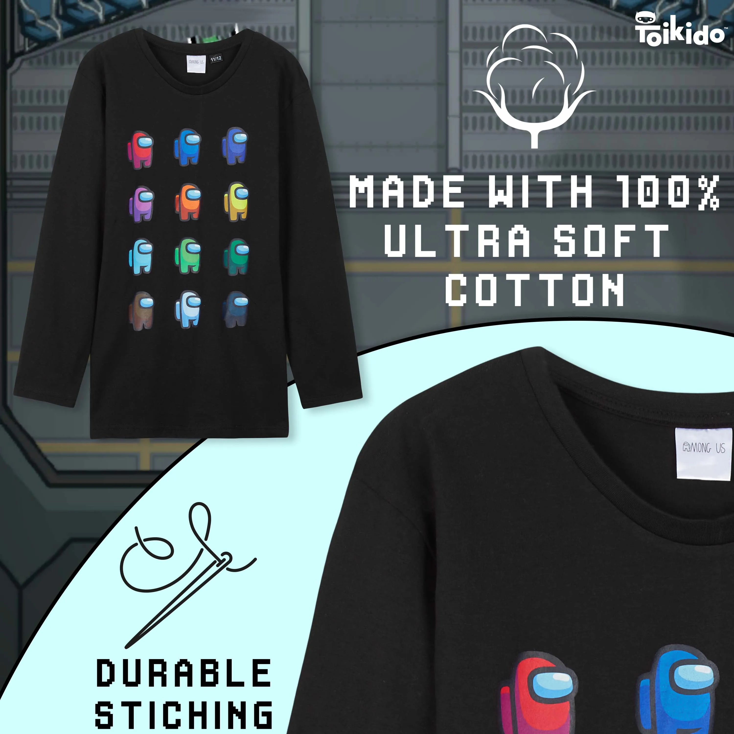 Among Us Boys Long Sleeve Black T Shirt, Gifts for Gamers