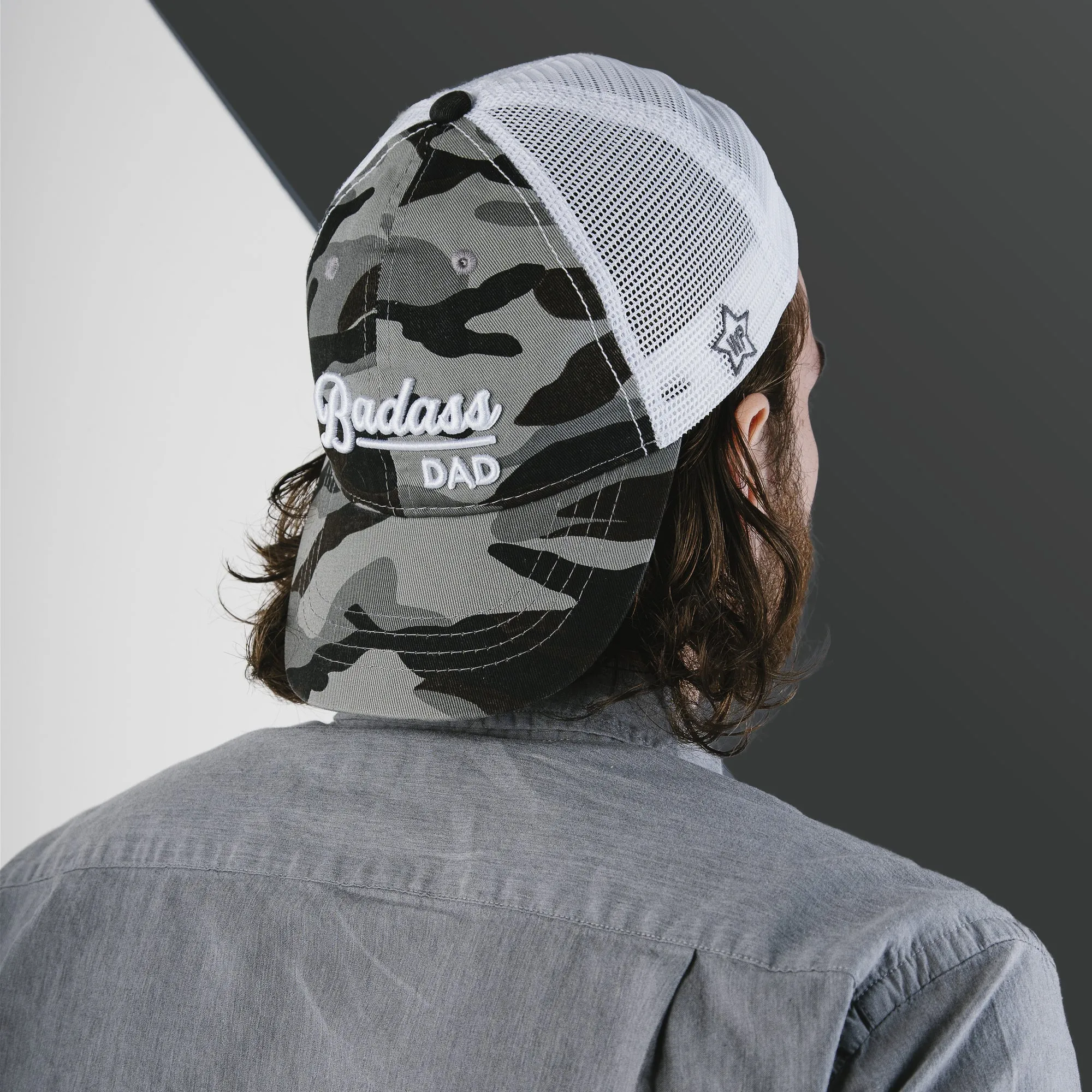 Badass Dad Gray Camo Adjustable Mesh Hat