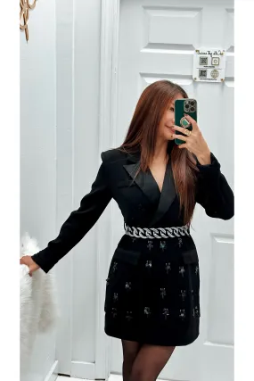 Black Beaded Blazer Dress