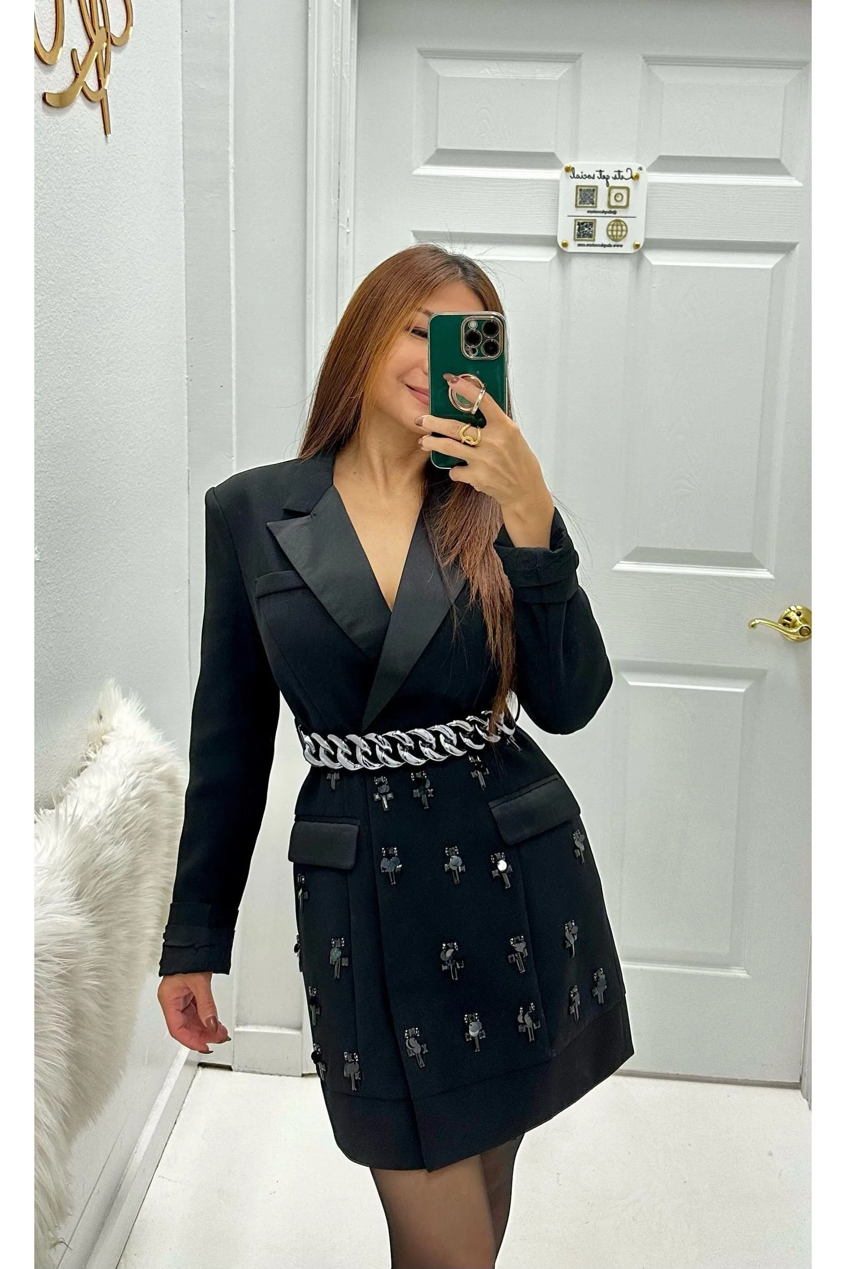 Black Beaded Blazer Dress