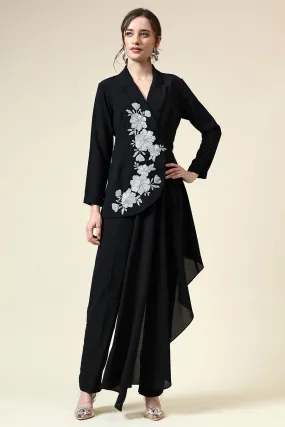 Black Floral Embroiderd Black Blazer Co-Ord Set