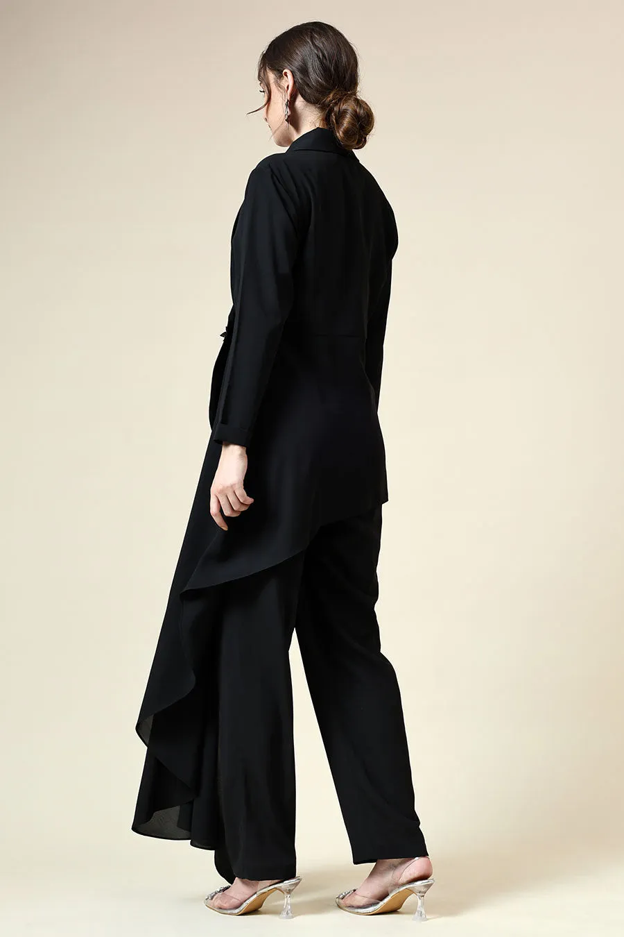 Black Floral Embroiderd Black Blazer Co-Ord Set