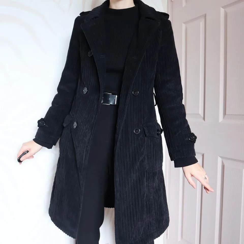 Black Laura Ashley soft cord coat UK 8