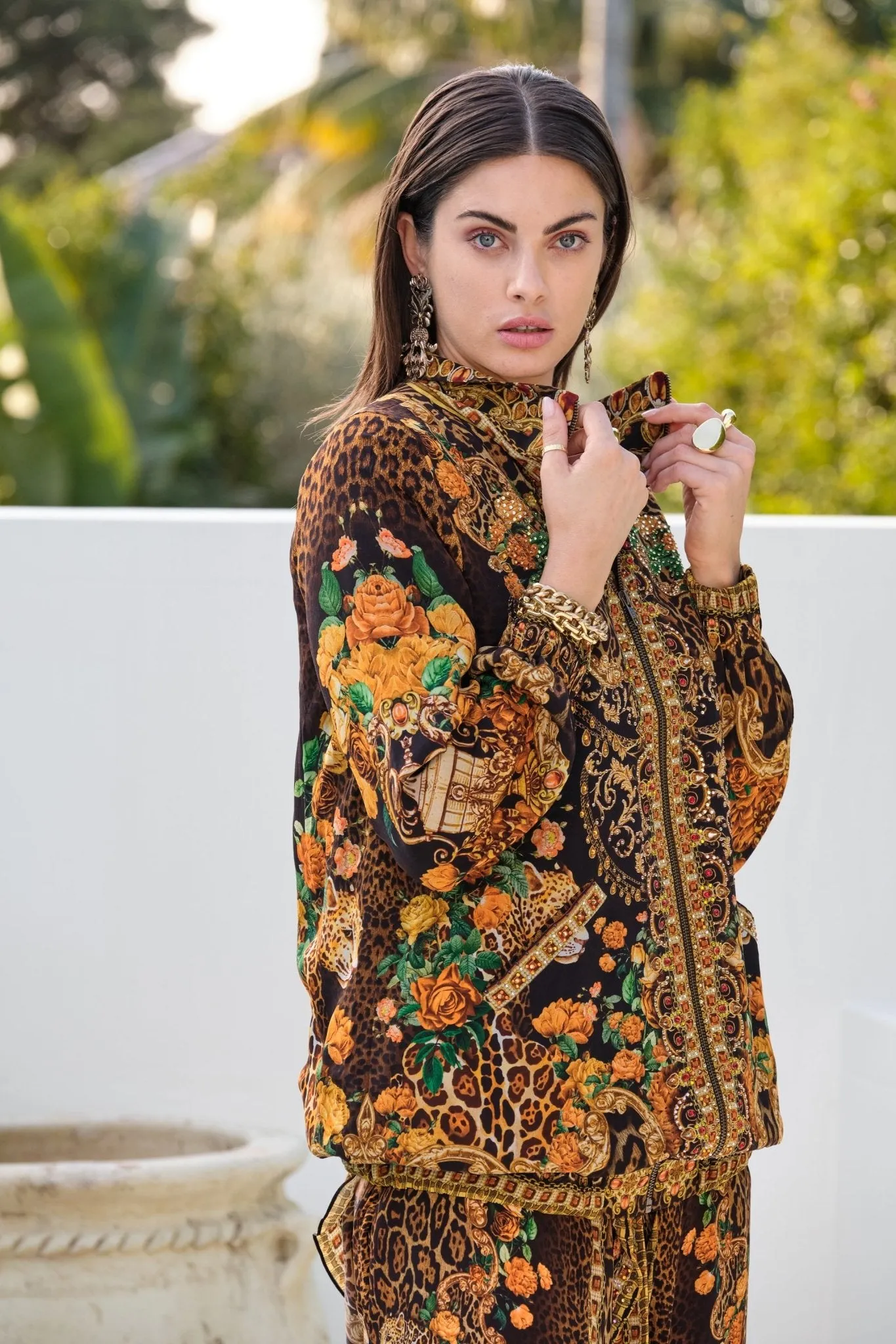 BLACK LEOPARDESS OVERSIZED BOMBER JACKET