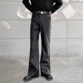 Black PU Leather Flared Casual Pants