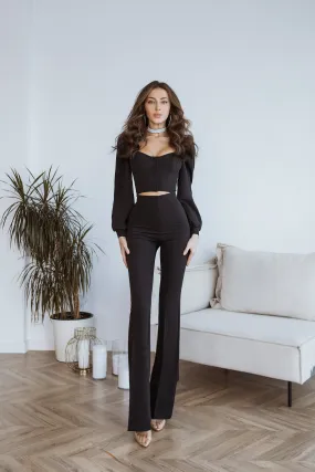 Black Sweetheart Top & Flared Pants 2-Piece Set