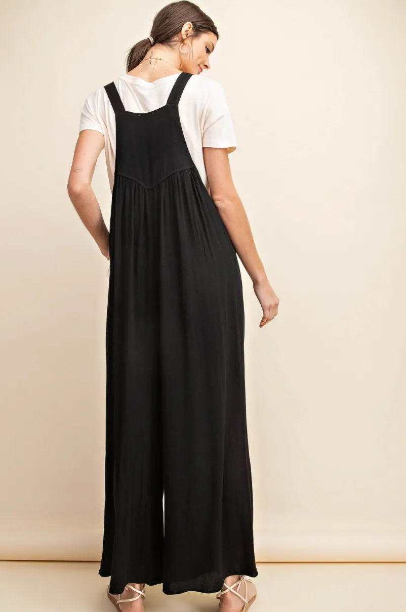 Black Wide Leg Overall Jumpsuit