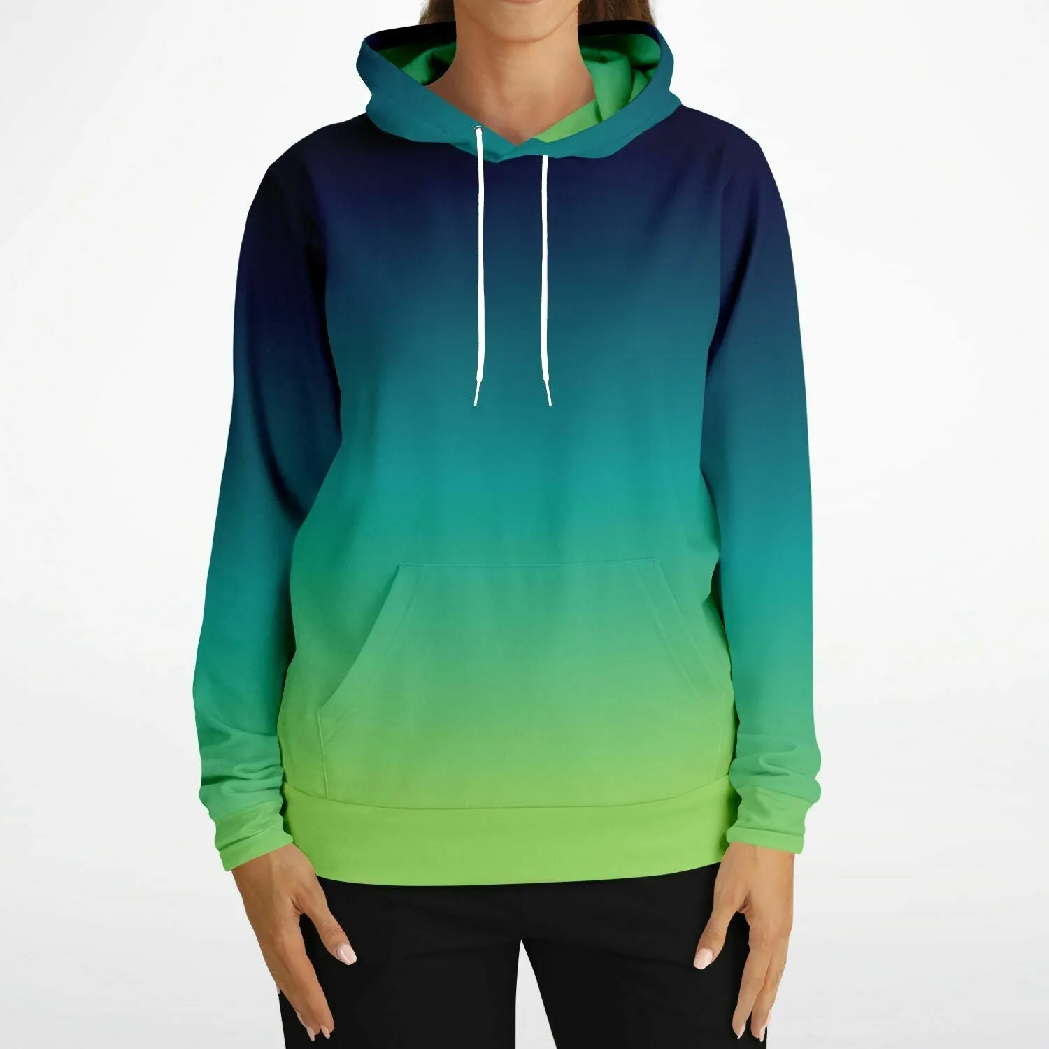Blue and Green Ombre Hoodie, Tie Dye Gradient Pullover Men Women Adult Aesthetic Graphic Hooded Sweatshirt with Pockets