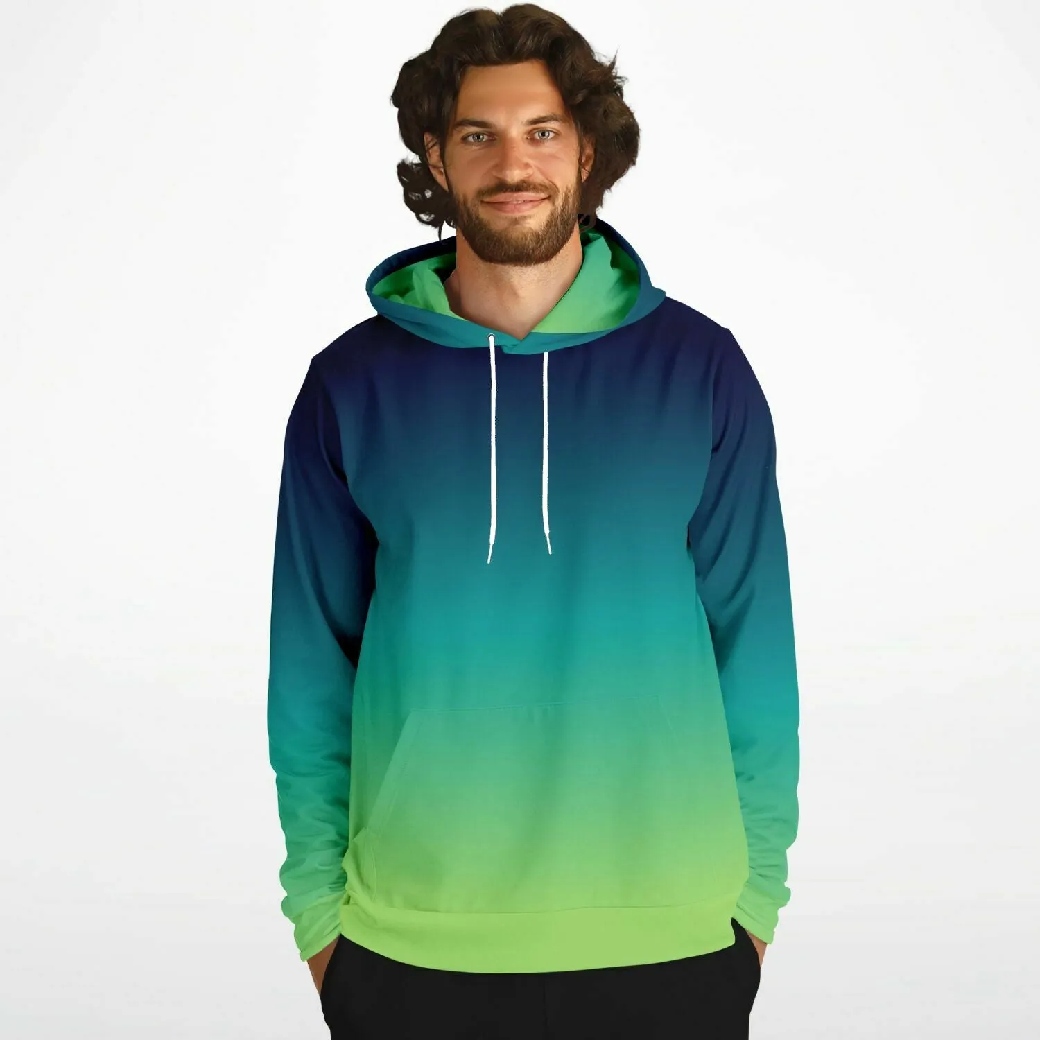Blue and Green Ombre Hoodie, Tie Dye Gradient Pullover Men Women Adult Aesthetic Graphic Hooded Sweatshirt with Pockets
