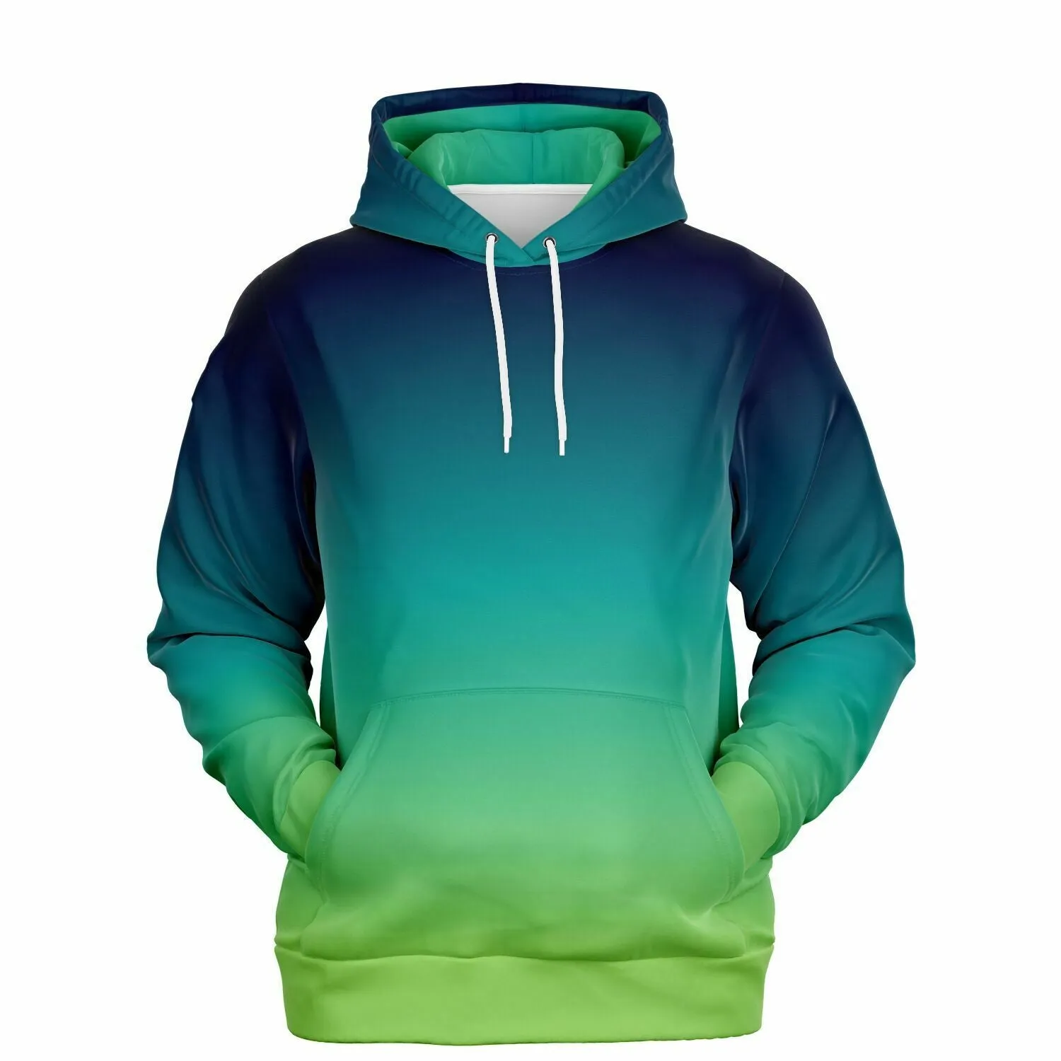 Blue and Green Ombre Hoodie, Tie Dye Gradient Pullover Men Women Adult Aesthetic Graphic Hooded Sweatshirt with Pockets