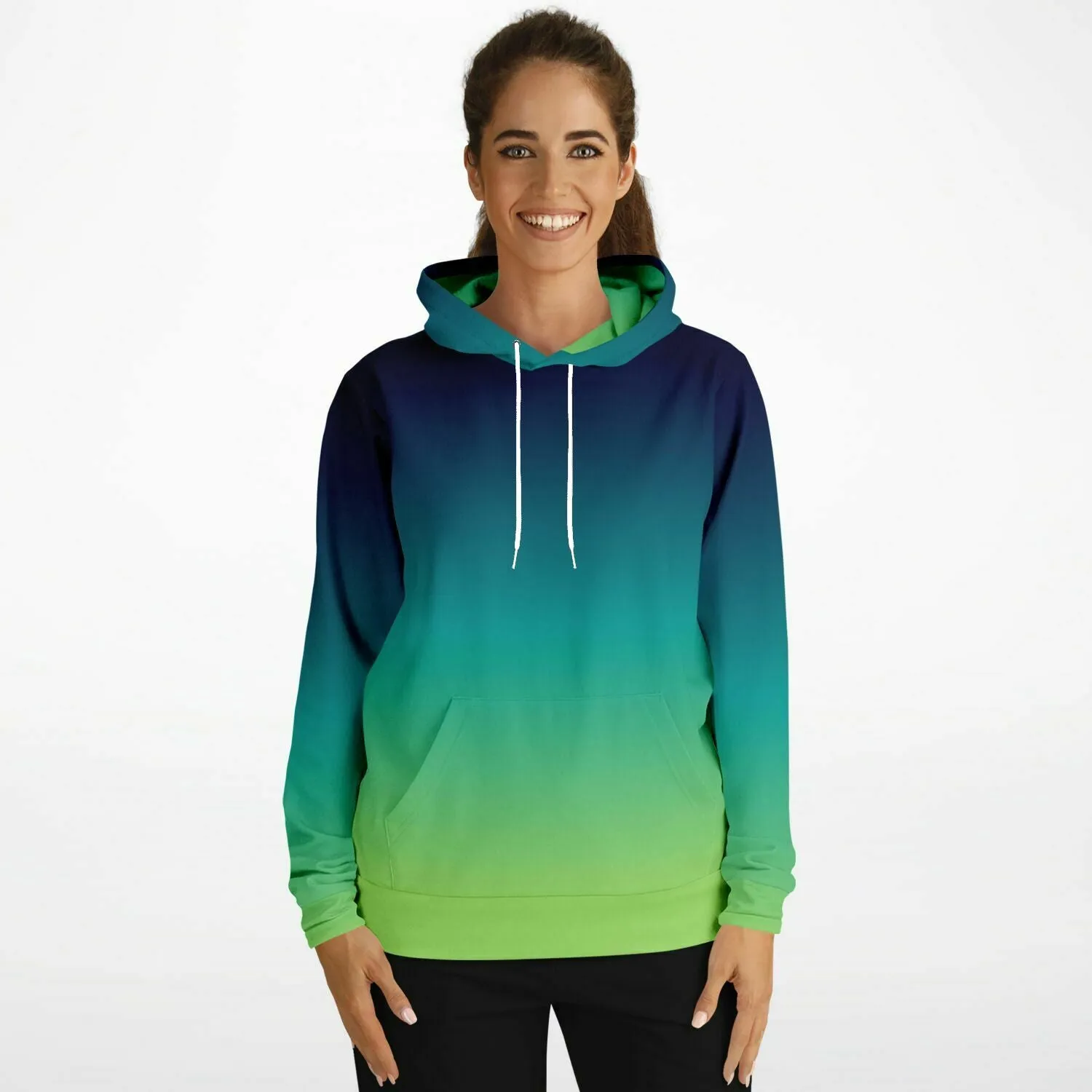 Blue and Green Ombre Hoodie, Tie Dye Gradient Pullover Men Women Adult Aesthetic Graphic Hooded Sweatshirt with Pockets