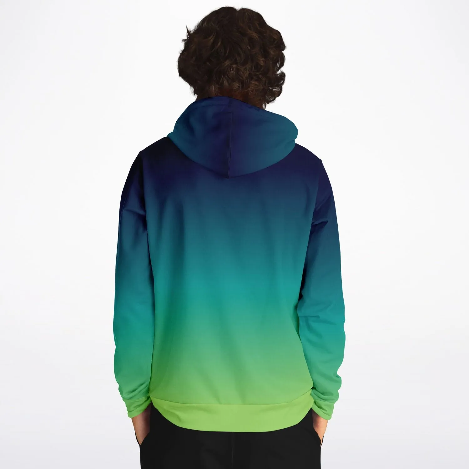 Blue and Green Ombre Hoodie, Tie Dye Gradient Pullover Men Women Adult Aesthetic Graphic Hooded Sweatshirt with Pockets
