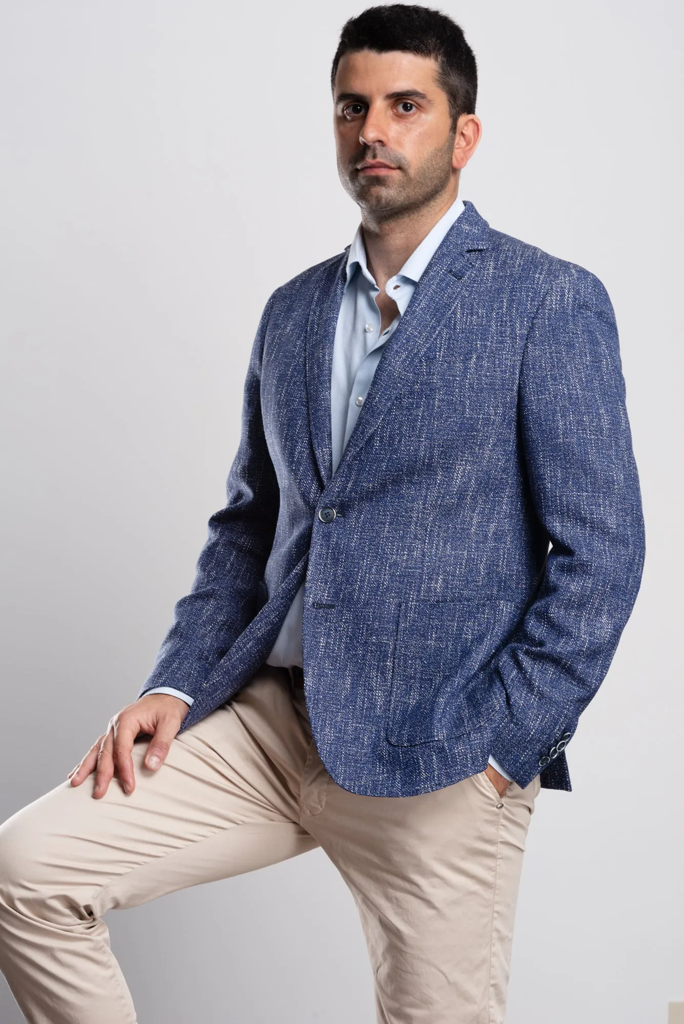 Blue Texture Campore Cotton Blazer