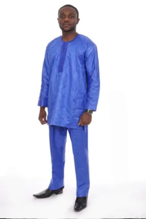 Blueish Purple Embroidered Dashiki Top with Pants-DP3202