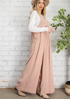 Blush Wide Leg Overall Jumpsuit
