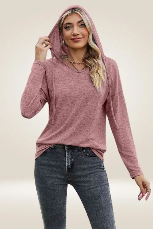 Burnt Coral Long Sleeve Hooded Pullover Shirt
