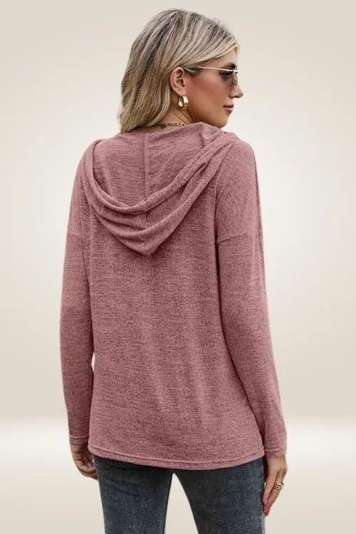 Burnt Coral Long Sleeve Hooded Pullover Shirt