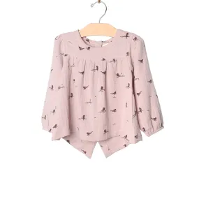 Button Back Top- Lavender Birds