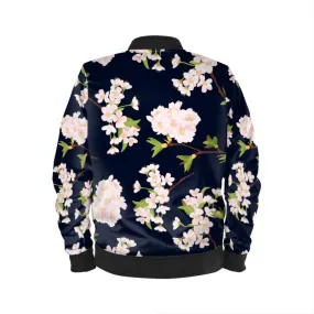 Cherry Blossom Bomber Jacket For Men or Women, Velvet Bomber Jacket, Quilted Bomber, Satin Bomber