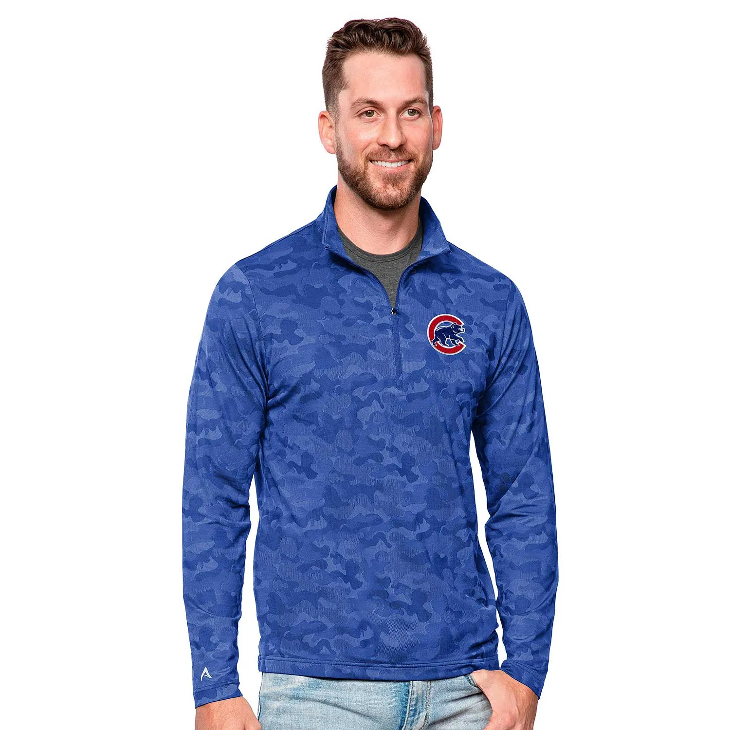 Chicago Cubs Brigade Camo 1/4-Zip Pullover Sweatshirt