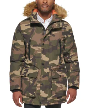 Club Room Mens Parka Coat Small Green Fur Trim Camouflage
