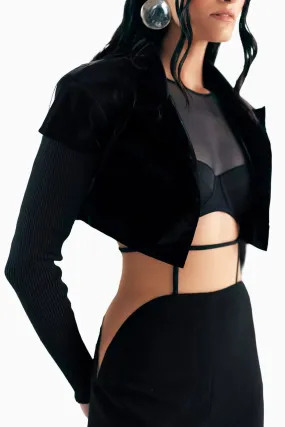 Coal Cropped Jacket With Humans Of Essé Embroidery