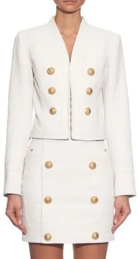 Collarless Cropped Blazer & Matching Mini Skirt in White