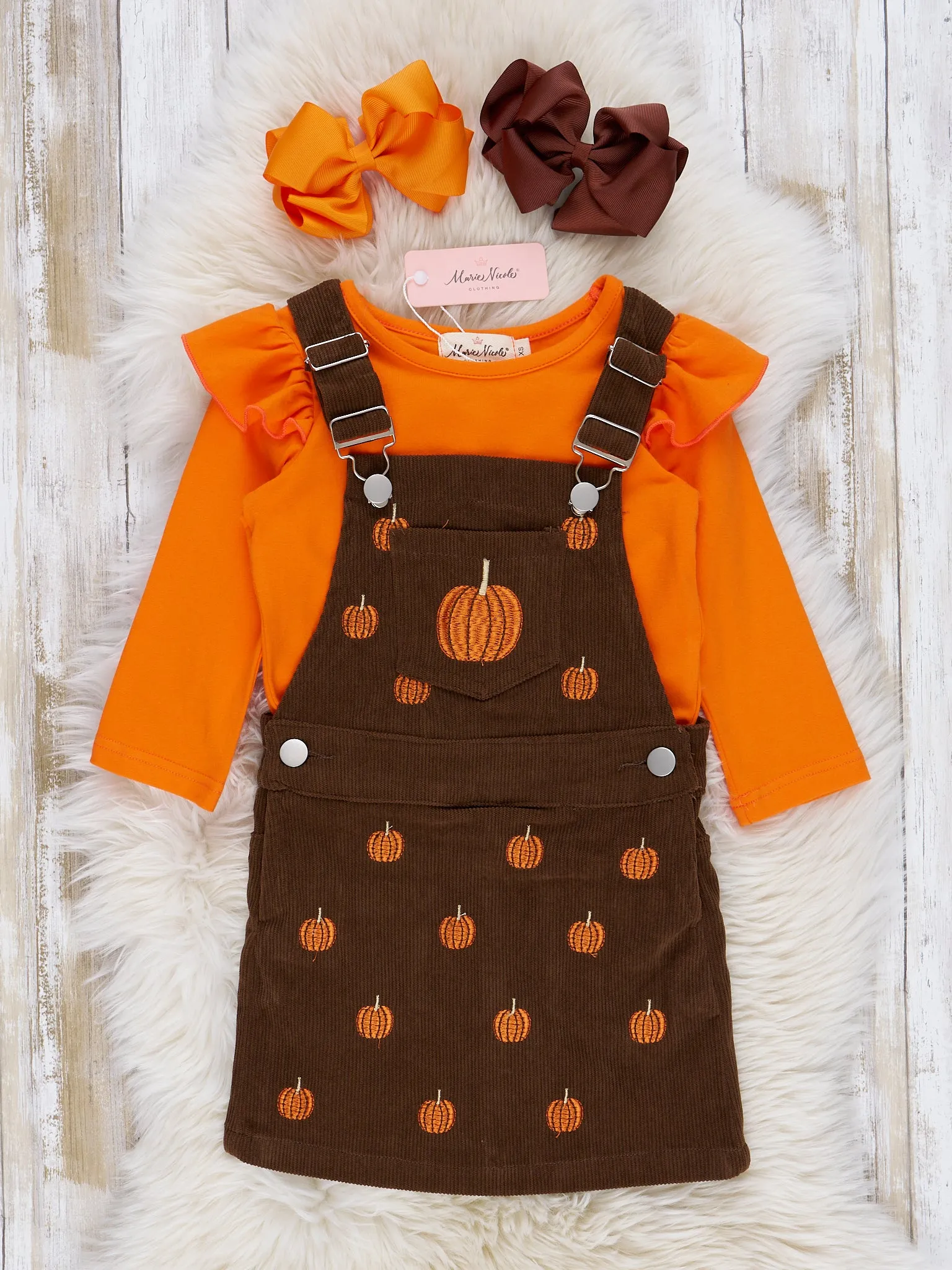 Corduroy Embroidered Overall Set