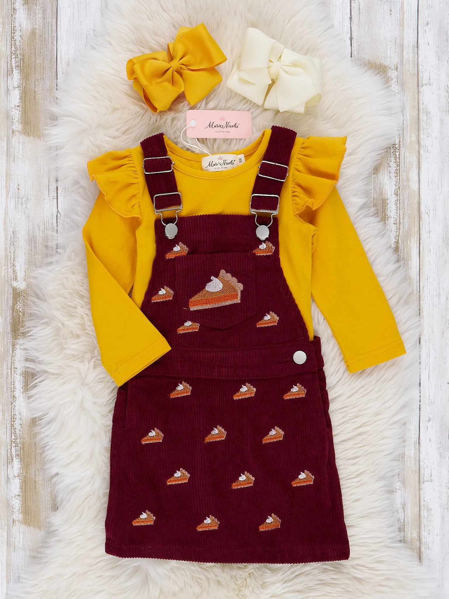 Corduroy Embroidered Overall Set