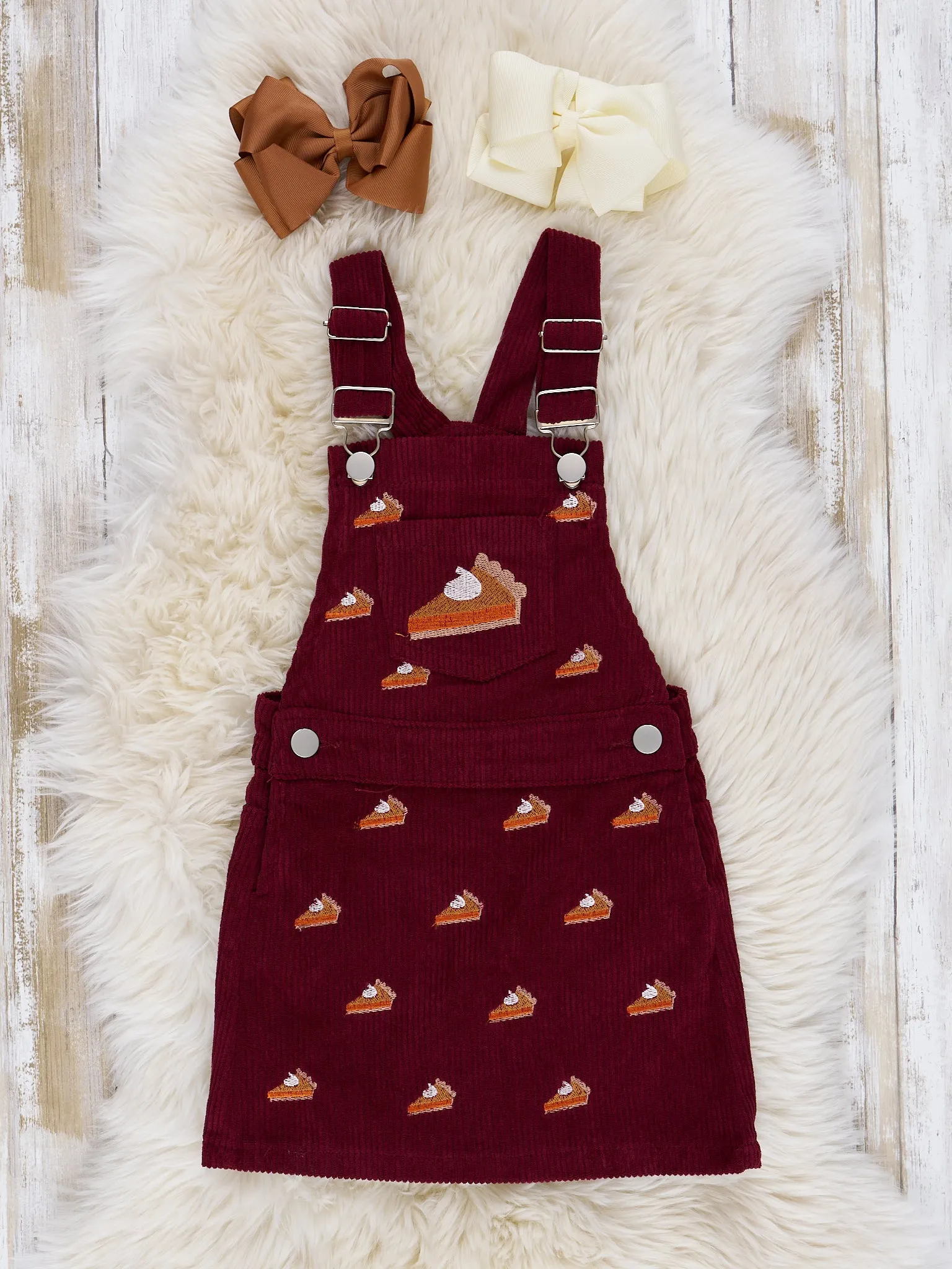 Corduroy Embroidered Overall Set
