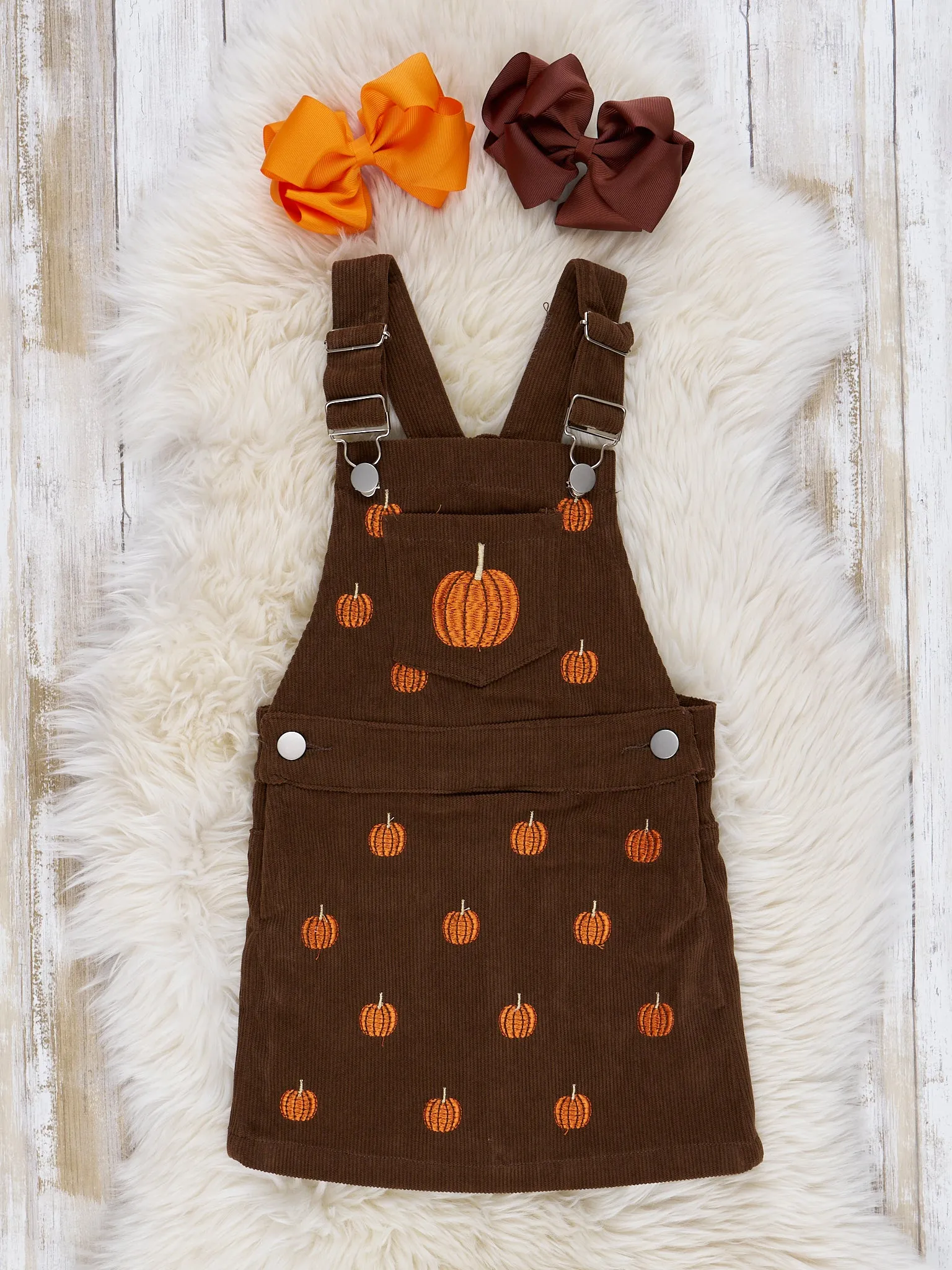 Corduroy Embroidered Overall Set