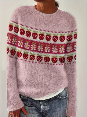 Cornelia | Casual Pullover mit Erdbeermuster