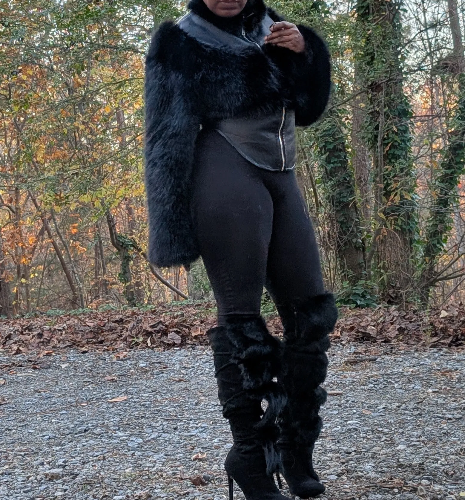 Crop High Low Faux Fur Jacket (Ready to Ship)