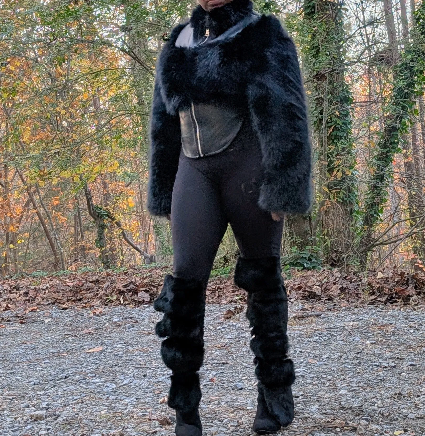 Crop High Low Faux Fur Jacket (Ready to Ship)