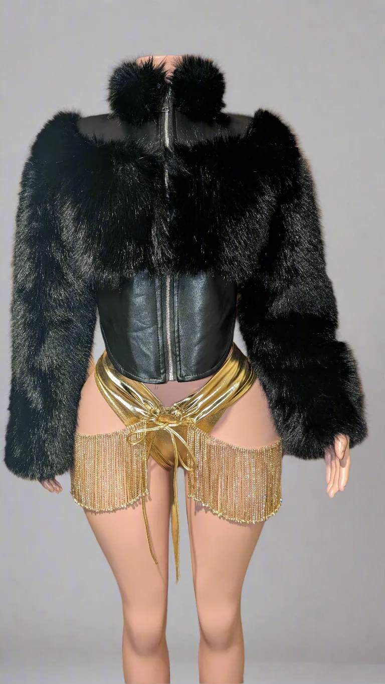 Crop High Low Faux Fur Jacket (Ready to Ship)