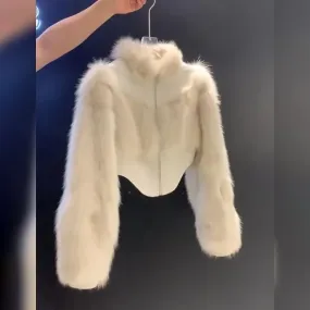 Crop High Low Faux Fur Jacket (Ready to Ship)