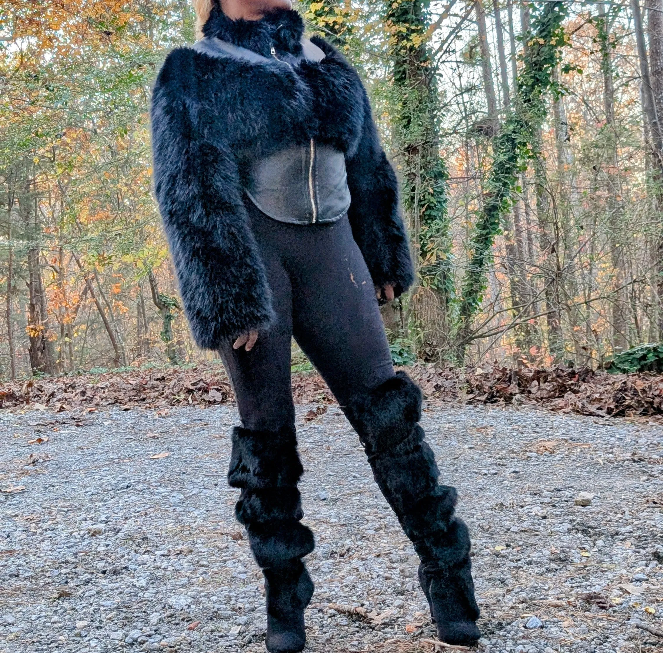 Crop High Low Faux Fur Jacket (Ready to Ship)