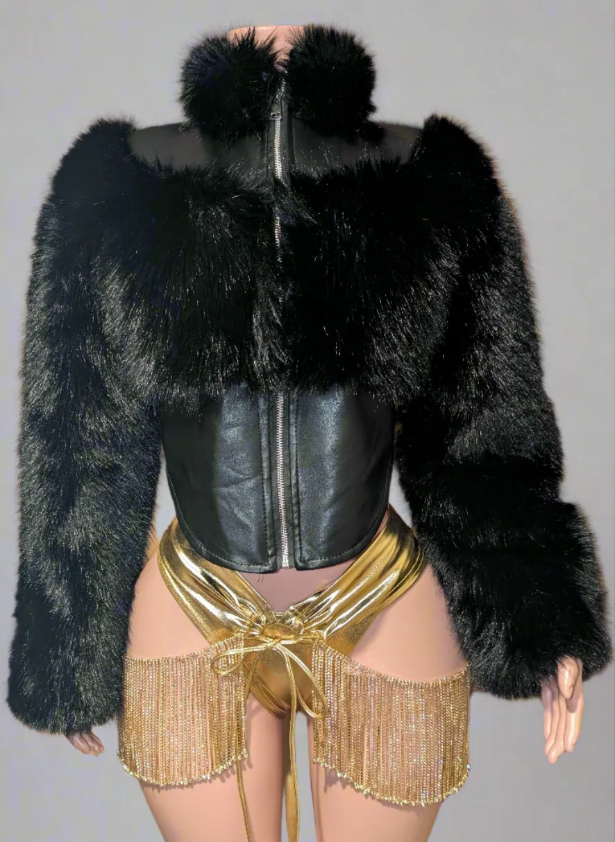 Crop High Low Faux Fur Jacket (Ready to Ship)