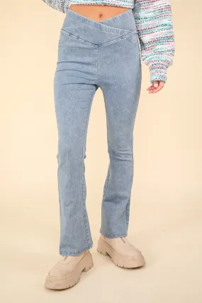 Crossover Denim Leggings with Stretchy Comfort